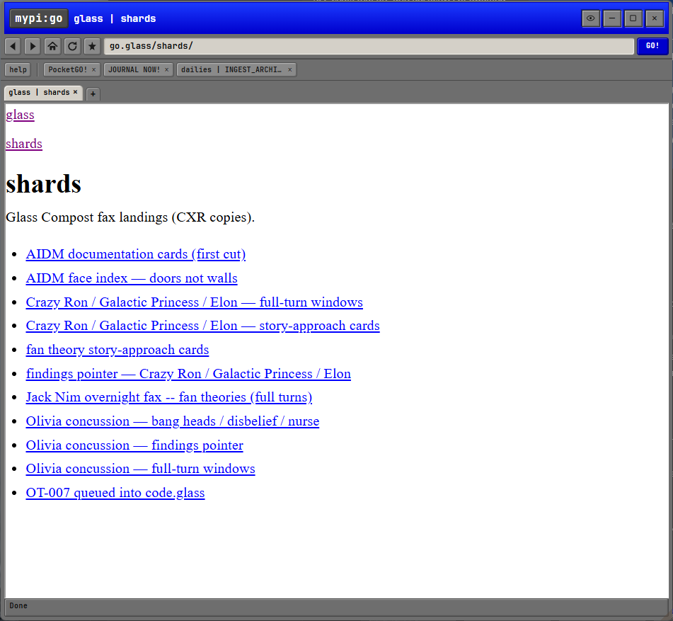 A plain Pocket Go room showing the shards folder as a heading and a list of linked files on white.
